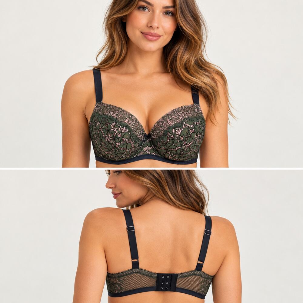 Victoria's Secret Dream Angels Lined Demi Bra 38D Lace Green Pink Women NWOT